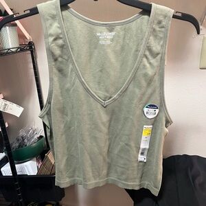 Wallflower Olive Green Ribbed V-Neck Tank Top